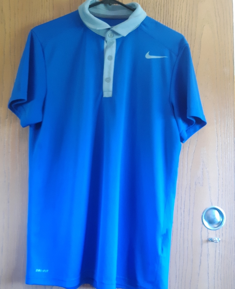 Nike Dri-Fit Shirt 3 Button Blue Polo Mens Medium